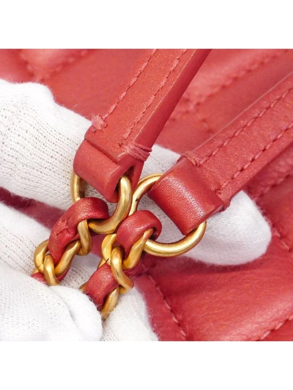 Chanel Handbag Quilted Leather Red Champagne Gold 2-Way